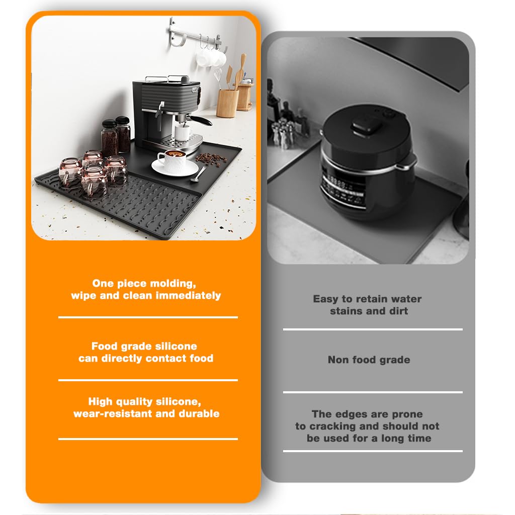 Supvox Coffee Maker Mats Set for Counter Protection with 15.75 x 23.6 in Silicone and Raised Ridge Drainage | Non Slip Table Protector