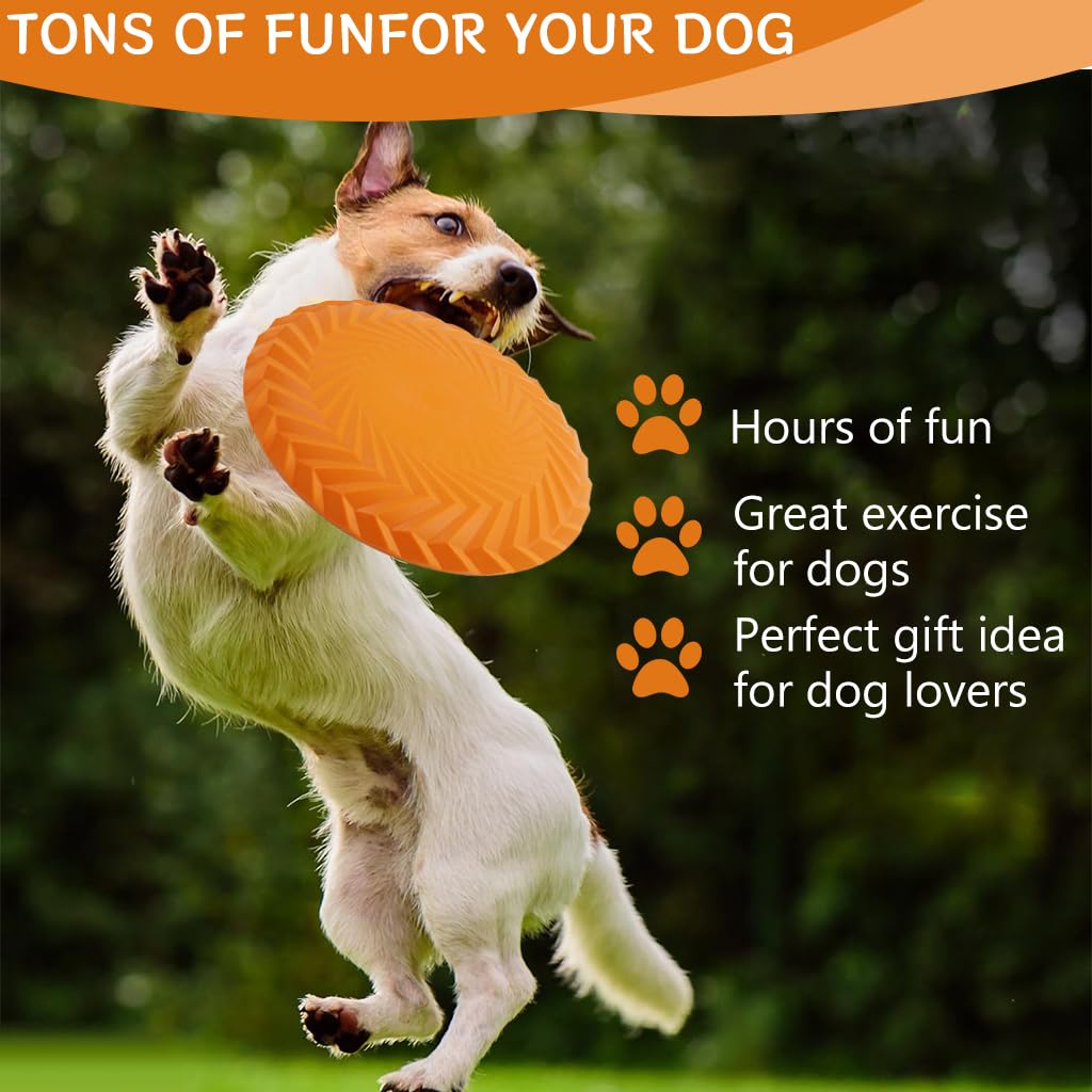 Qpets Dog Toys for Interactive Fetch with 7.2 in Flying Disc featuring Aerodynamic TPR Rubber | Bright Orange Floating Toy for All Breeds