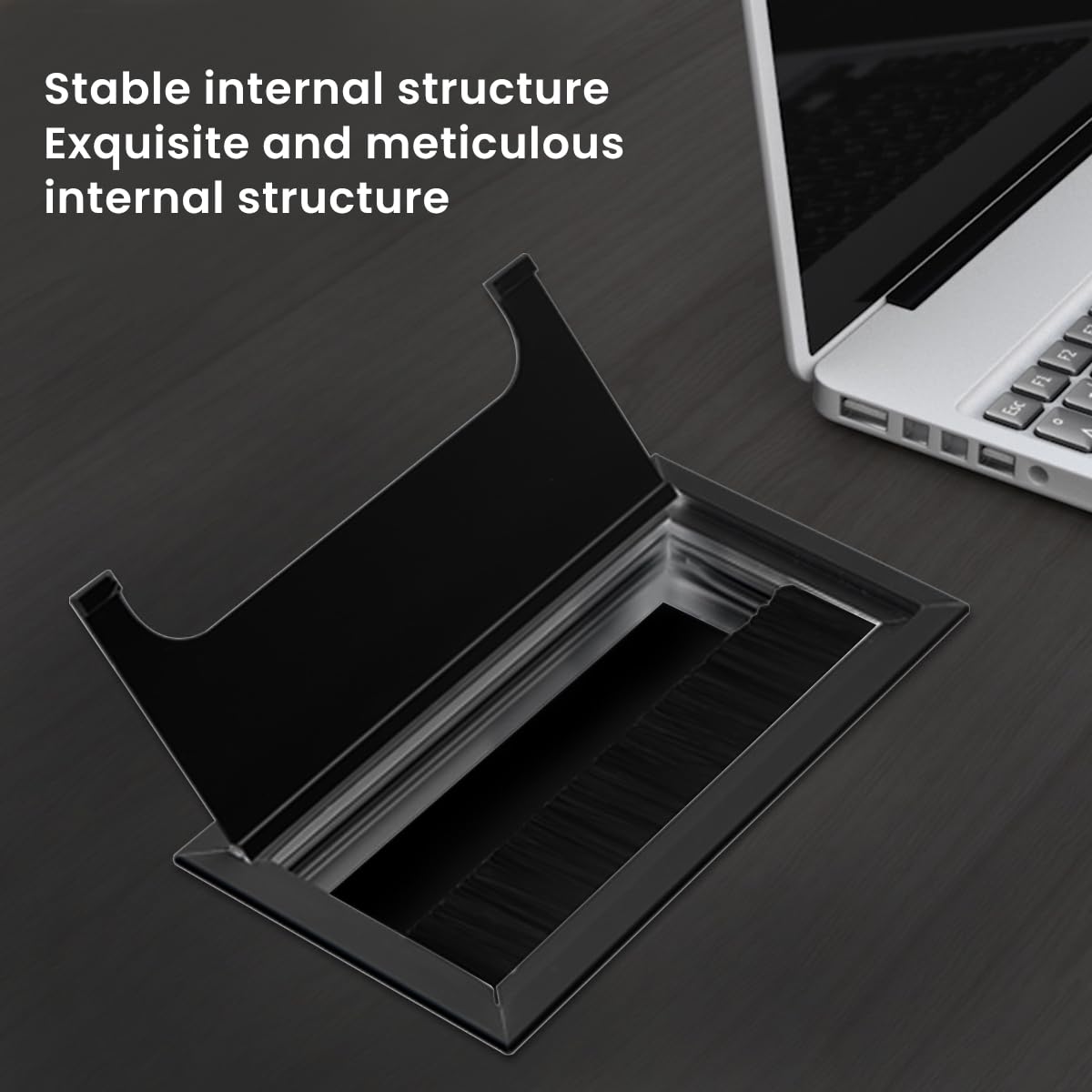 ZIBUYU Rectangular Wire Cable Hole Cover for Office Desk 80x160mm with Dust‑Proof Brush