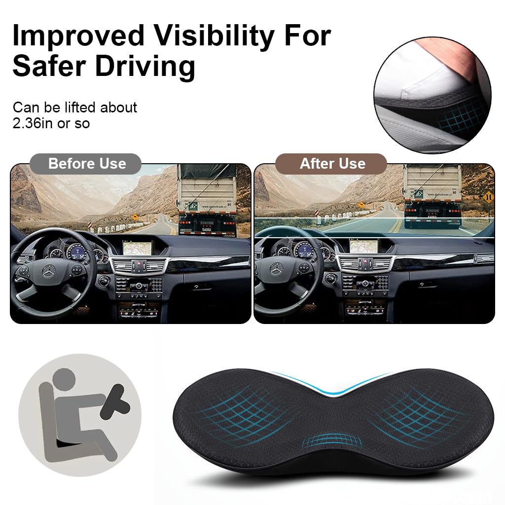 STHIRA Car Seat Cushion for Driving Comfort with Ergonomic Memory Foam and Lumbar Support Pillow | Breathable Black Cover