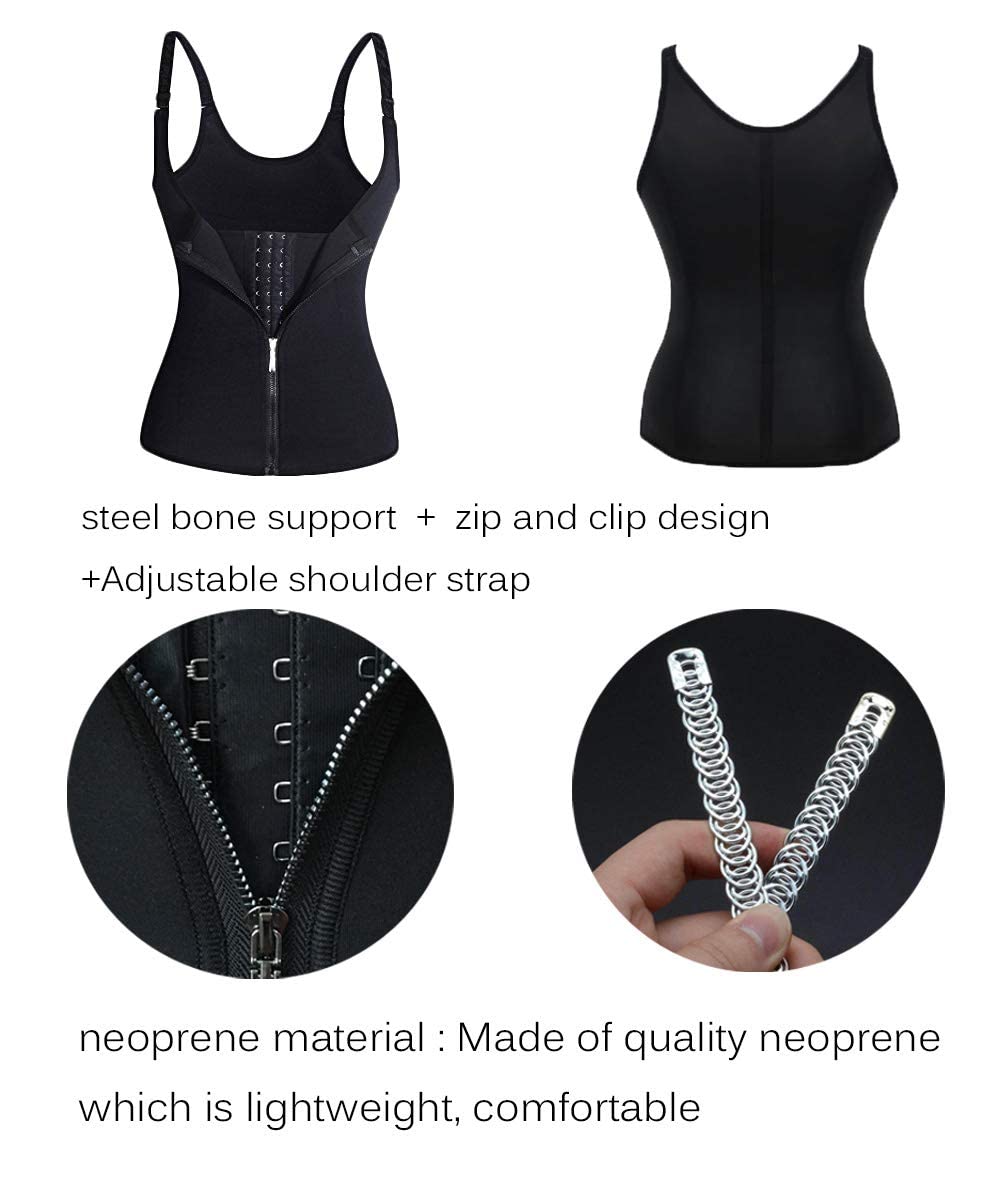 PALAY® Waist Trainer for Women Corset Shapewear with Zipper, Women's Waist Cincher Tank Top with Adjustable Straps, Vest Sport Workout Girdle Hourglass Body Shaper, XXXL, Black