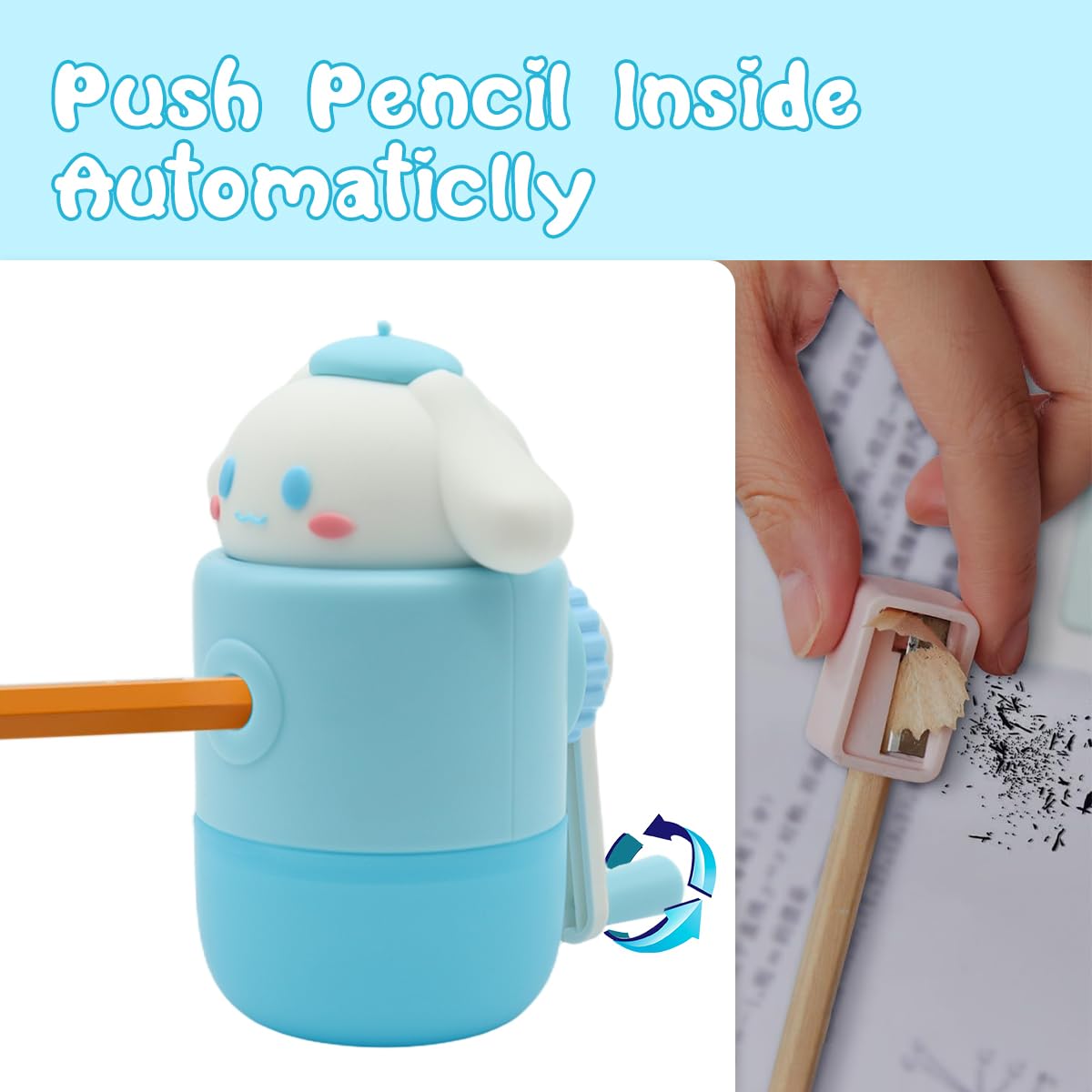 PATPAT Student Pencil Sharpener for 6–8mm Pencils with Crank Handle and Removable Dust Bin | Cute Cinnamoroll Design for Students and Artists