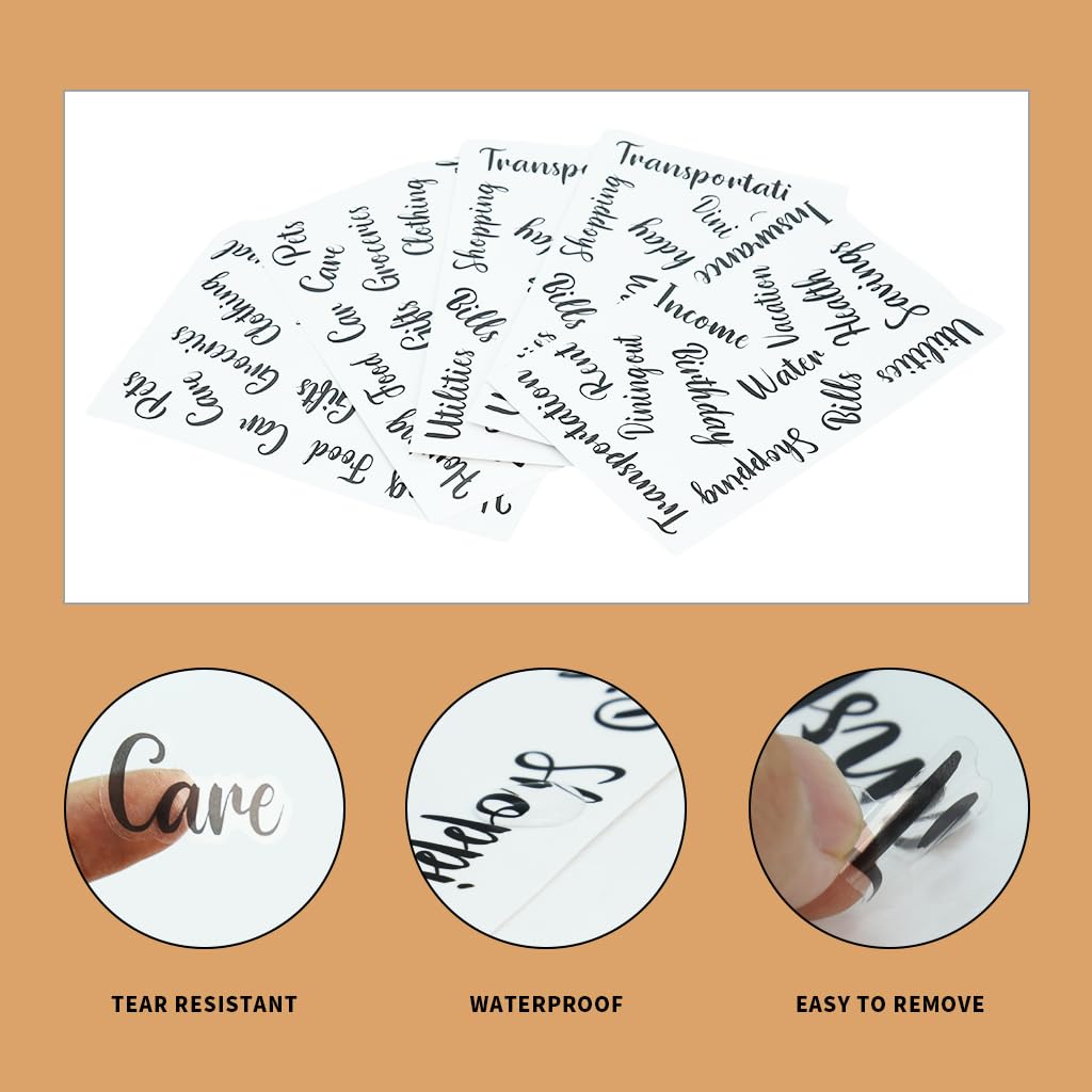 HASTHIP Cash Envelope Sticker Labels for Budget Planner featuring 28 Black Vinyl Decals