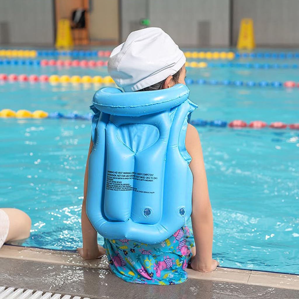 Optifit Swimming Vest for Kids 5–8 Years with Dual Buckles and Multiple Inflation Valves | Blue PVC Safety Float Jacket