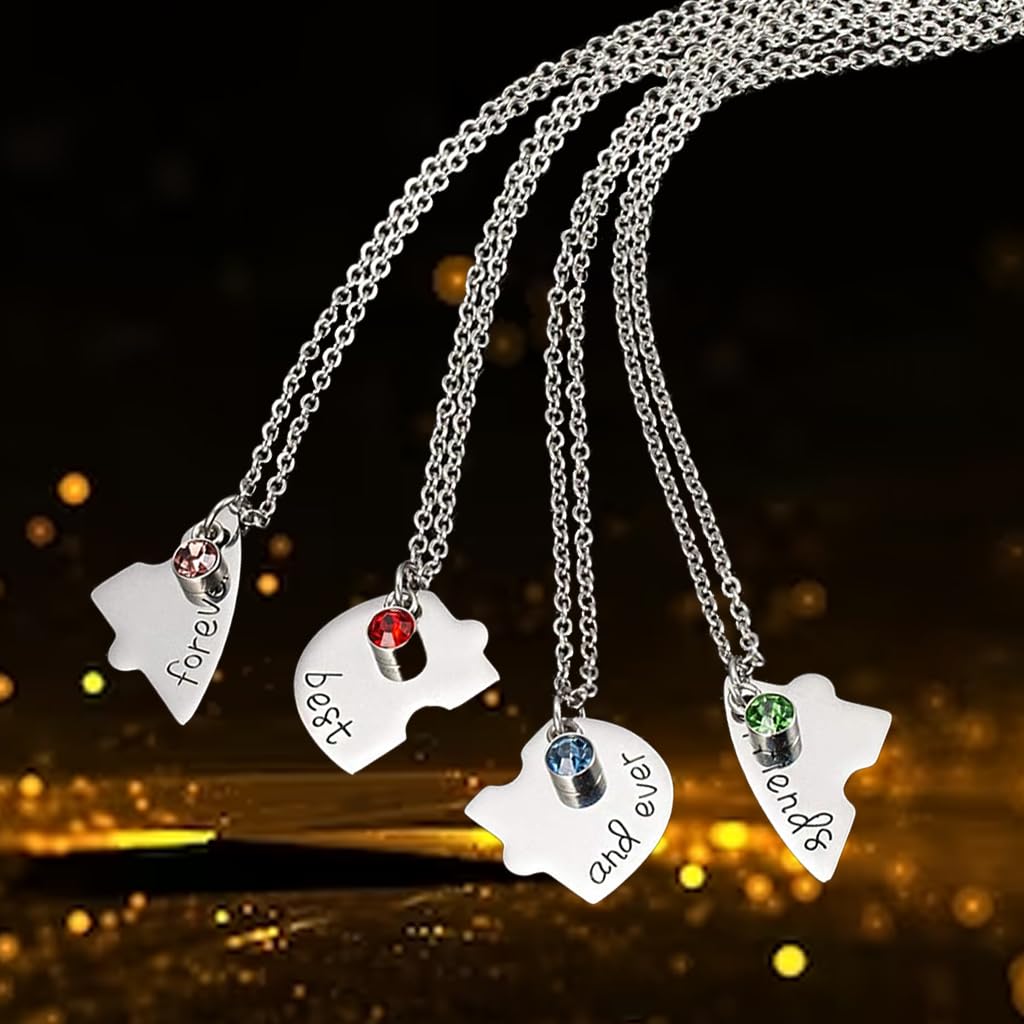 SANNIDHI Best Friend Necklace for Women featuring 20.5 in Chain with Rhinestone Heart | 4 Pcs Set