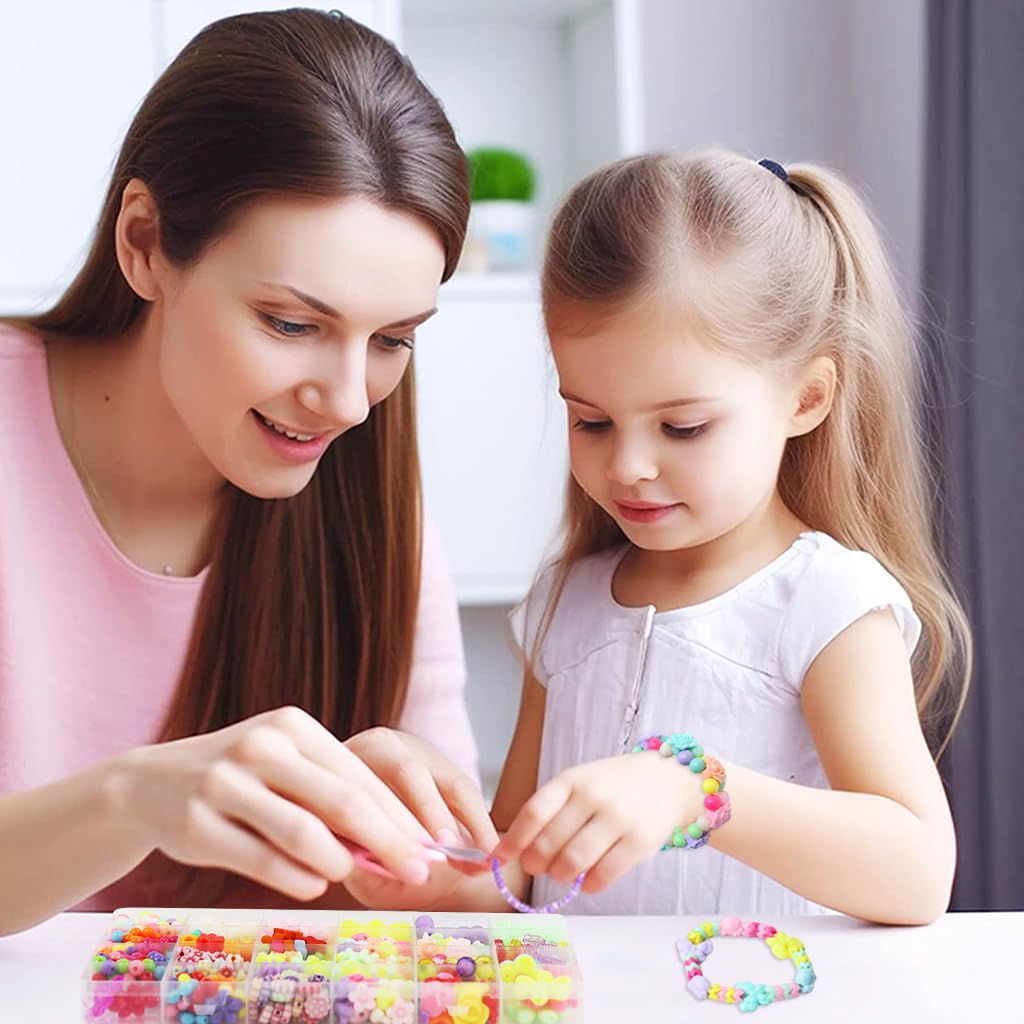 SANNIDHI Bracelet Making Kit for Kids Girls, 600pcs+ Cute Beads for Jewellery Making Kit, Color Acrylic Necklace Bracelet Beads Kit, 24 Grids Beads Set for Crafts DIY, Children's Day Gift