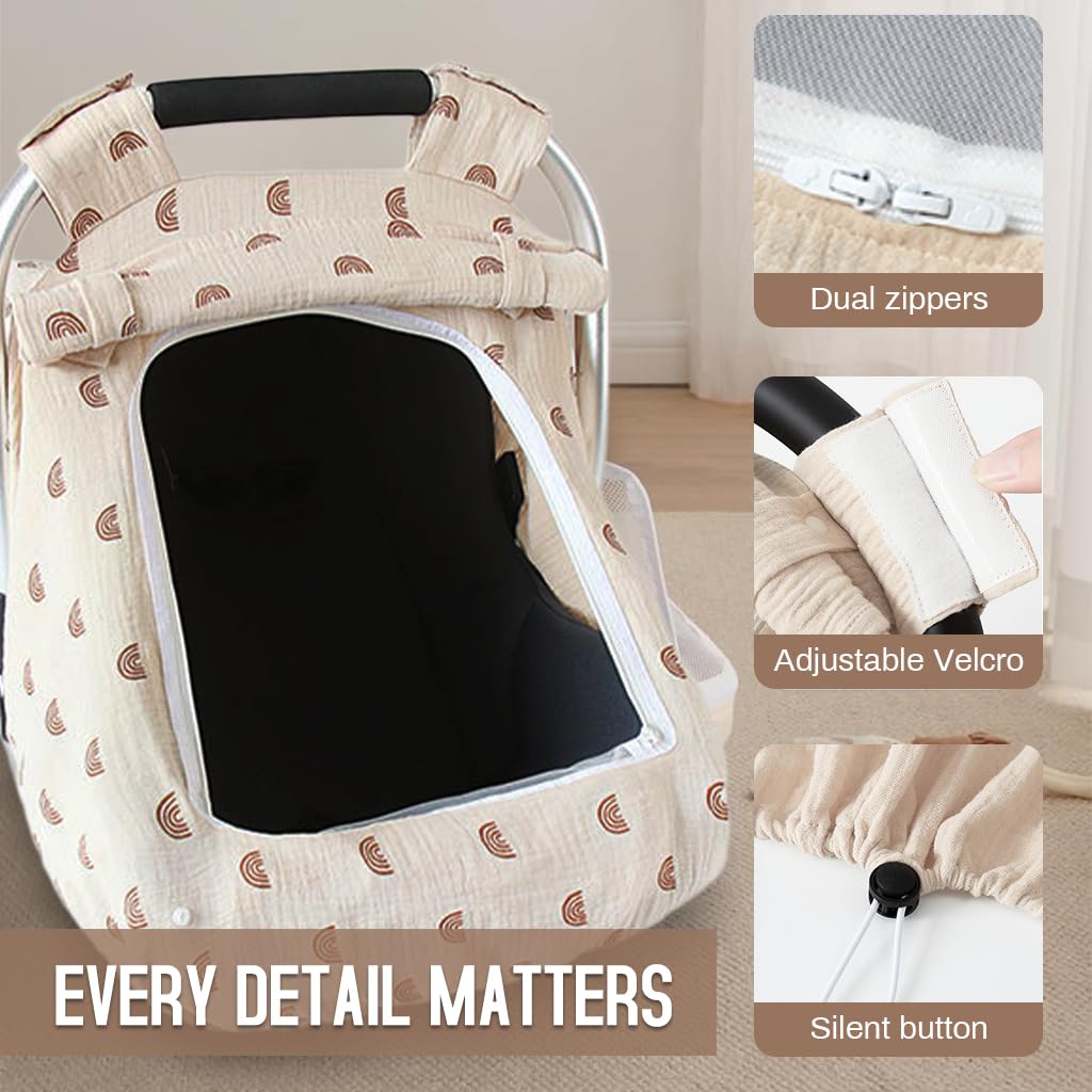 ZIBUYU Sun Shade Cover for Newborn Carry Cot with Zip Mesh Window and Soft Cotton Fabric | Breathable Insect Protection for Infant Sleep