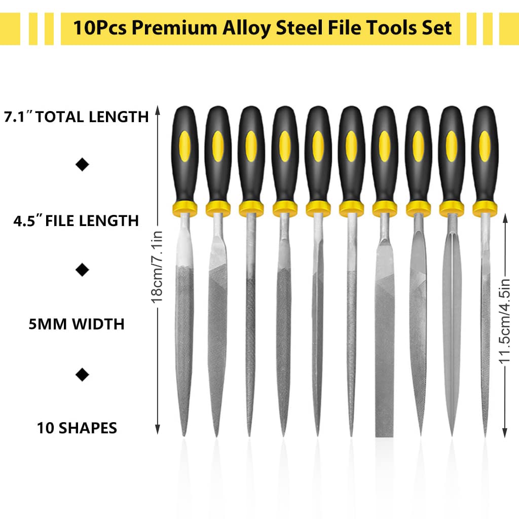 Supvox® 10Pcs File Tools Set, Premium Hardened Drop Forged Alloy Steel File Tools, Includes Flat, Flat Warding, Square, Triangular, Round, and Half-Round File