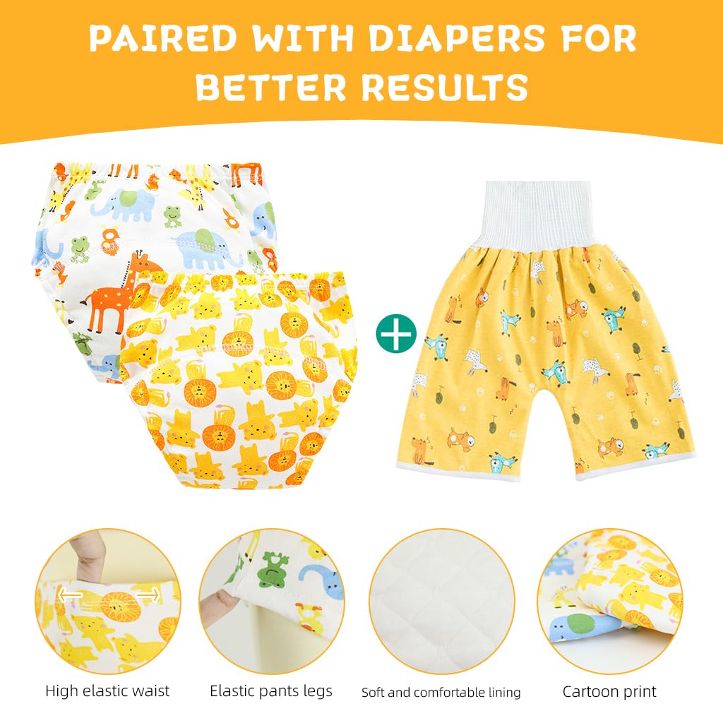 SNOWIE SOFT® 2Pcs Potty Training Pants Breathable Cotton Potty Training Pants Cartoon Print Elastic Waist Potty Training Pants Toddlers Potty Training Pants for Toddlers 12-15 Months