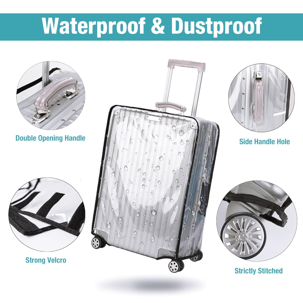 ZIBUYU Transparent Luggage Cover for 28 Inch Suitcase with Hook and Loop Buckle | Thick PVC Dustproof Protection