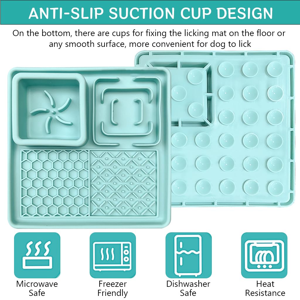 Qpets Lick Pad for Dogs and Cats with Anti Slip Suction Cups and 7.8 in Food Grade Silicone | 4 Textured Patterns for Feeding Bathing and Grooming