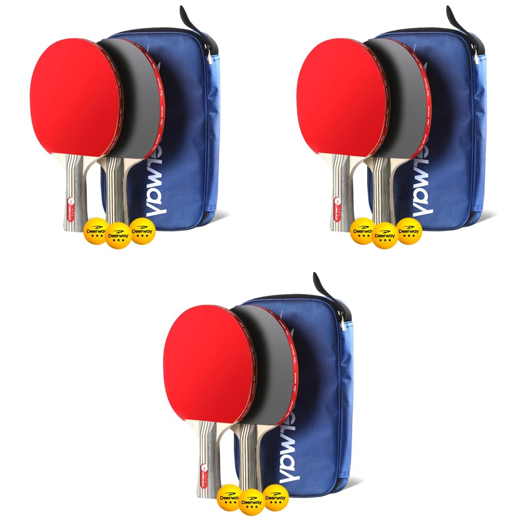 Proberos Table Tennis Racket Set with 7 Layer Wood Handle and 3 Balls | Storage Bag