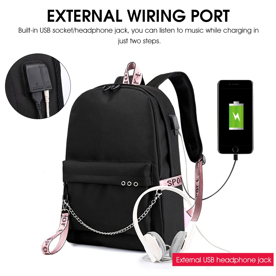 PALAY® School Bags for Girls Blackpink KPOP Theme Prints School Backpack With USB Charging and Headset Port Backpack for Student School Bag for Girls Large Capacity for Boy gift