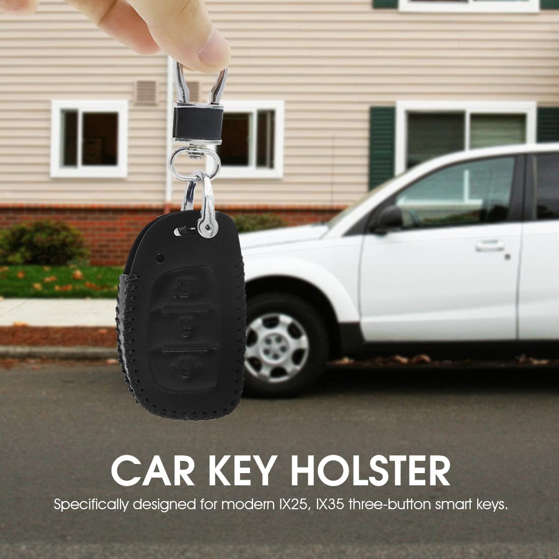 GUSTAVE Car Key Case for Hyundai 3 Button Smart Key with Keychain featuring Soft Leather Cover