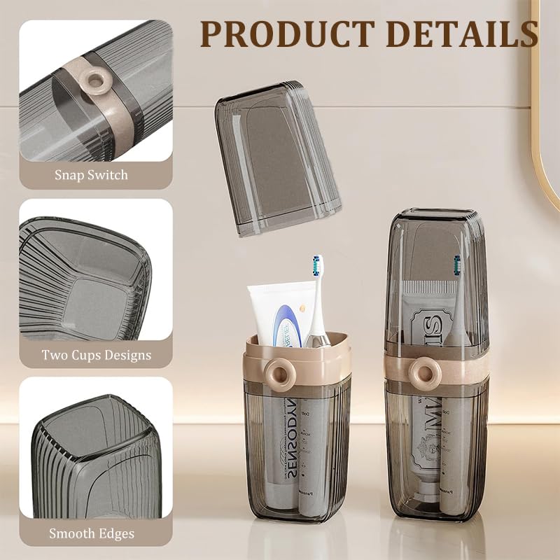 HASTHIP Toothbrush Travel Case for Trips and Camping with 2 in 1 Cup Design | Beige and Clear