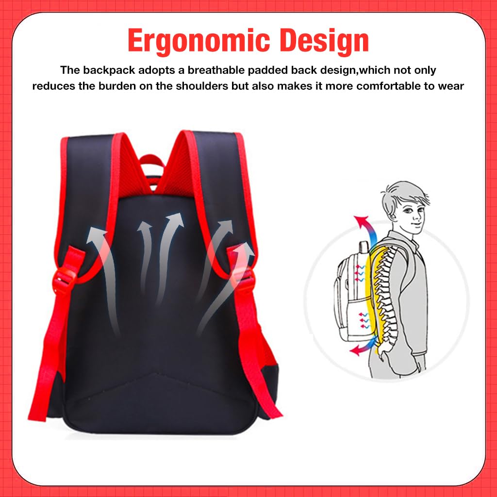 PALAY School Kids Backpack with 3D Batman Hard Shell and Padded Straps Red for 3–6 Years