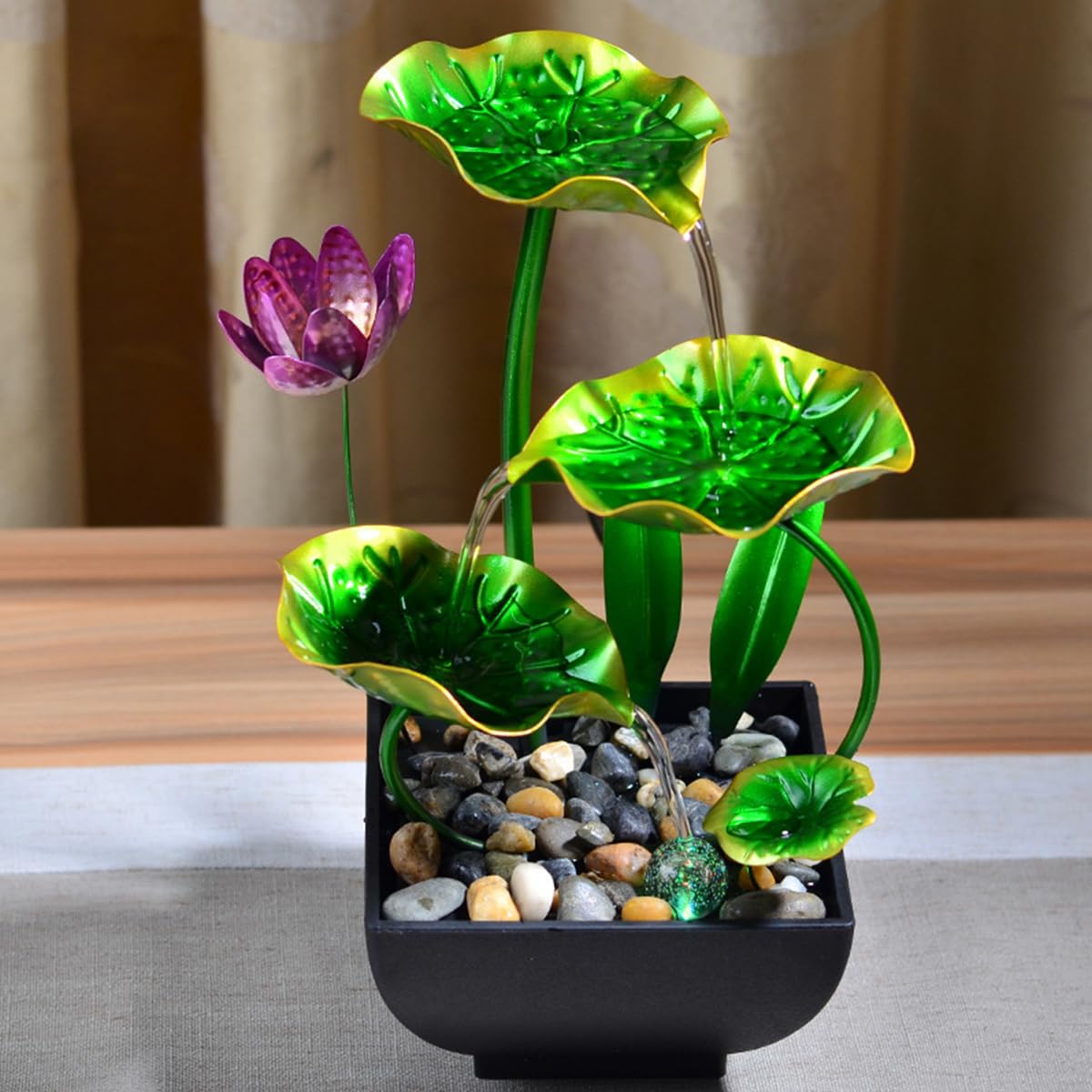 HASTHIP 3 Tier Lotus Desk Fountain for Home Relaxation with Cascading Water and Rocks