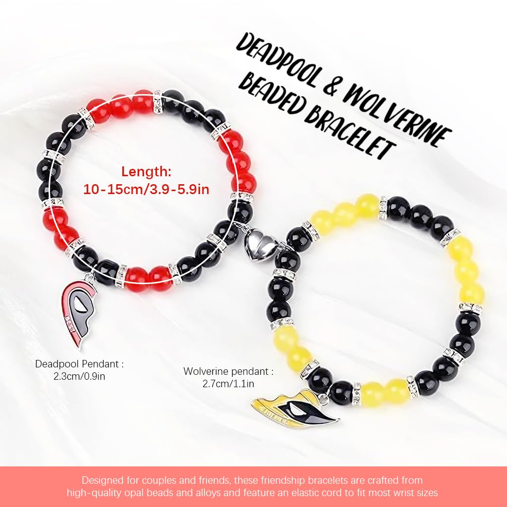SANNIDHI Deadpool and Wolverine Friendship Bracelet for Couples with Magnetic Heart Charm | Alloy Beads Gift for Fans