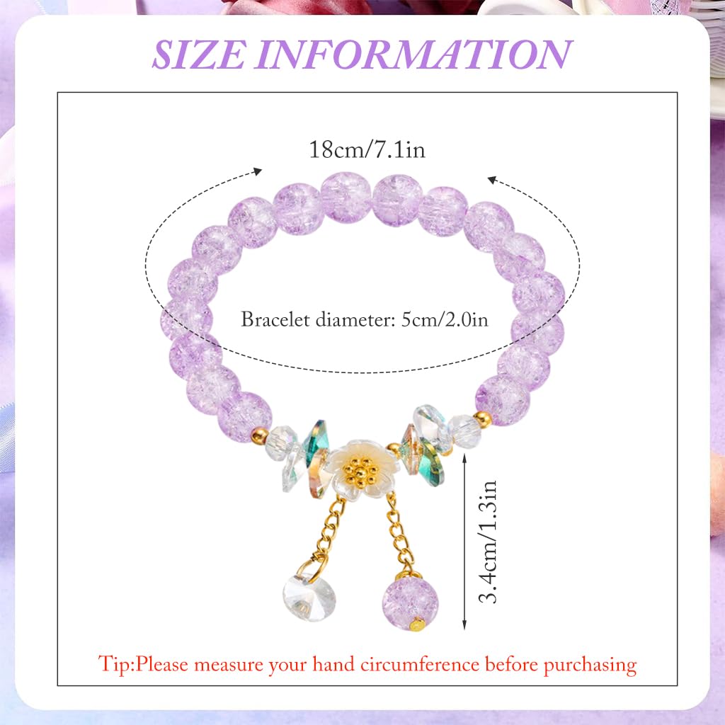 SANNIDHI Crystal Beads Bracelet Set for Girls with Floral Charms and Elastic String | 4pcs Friendship Gifts