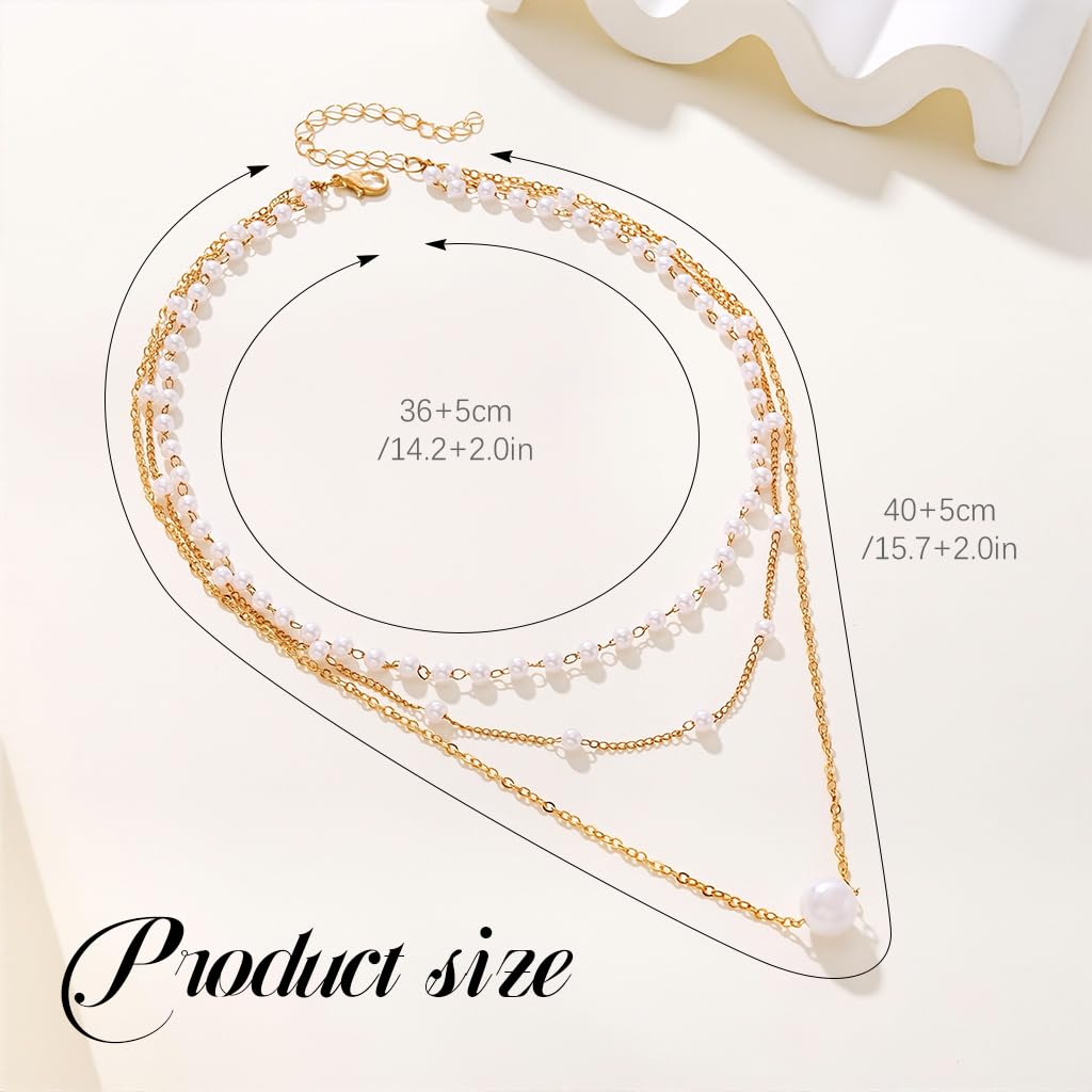 SANNIDHI Pearl Necklace Set for Women featuring Triple Layer Gold Chains and Acrylic Pearls