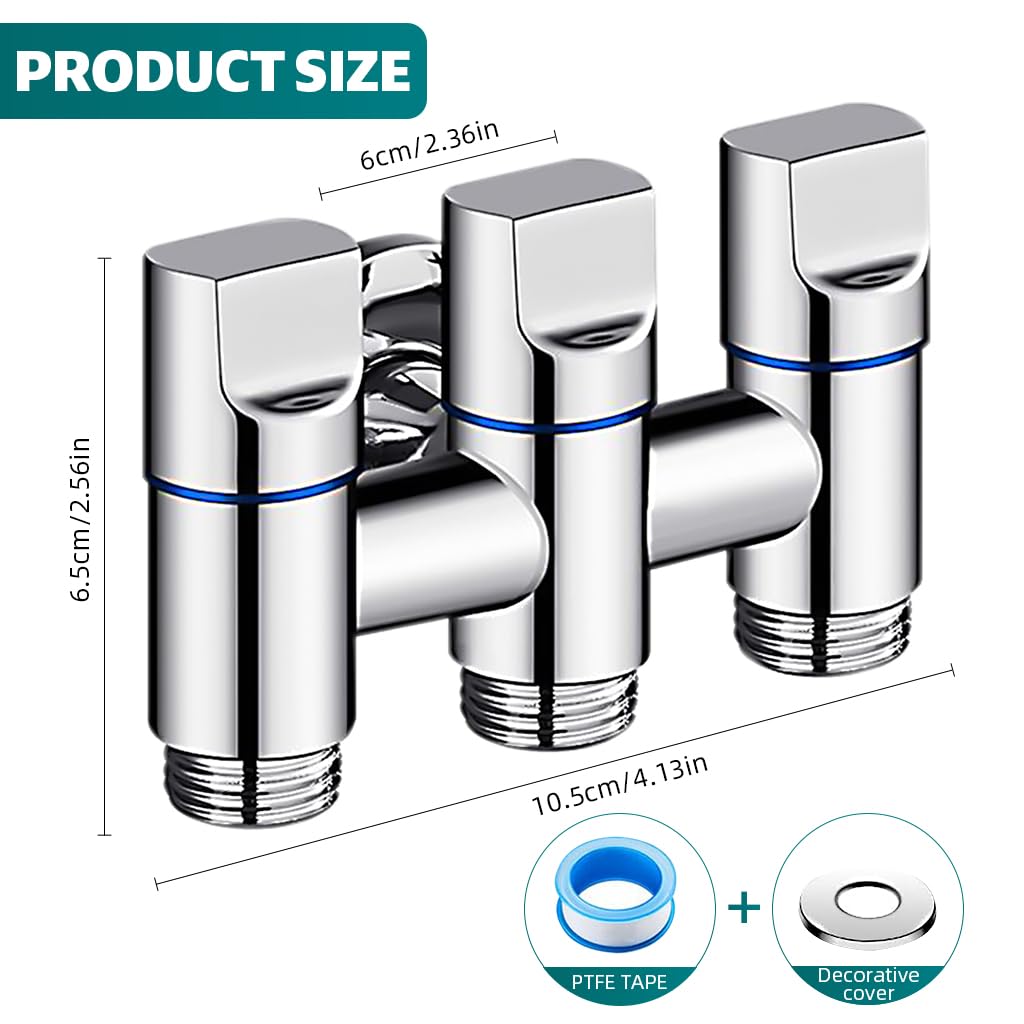 HASTHIP® Stainless Steel 3 in 1 Faucet Tap, 3-Way Angle Valve with Independent Controls, Universal 1/2