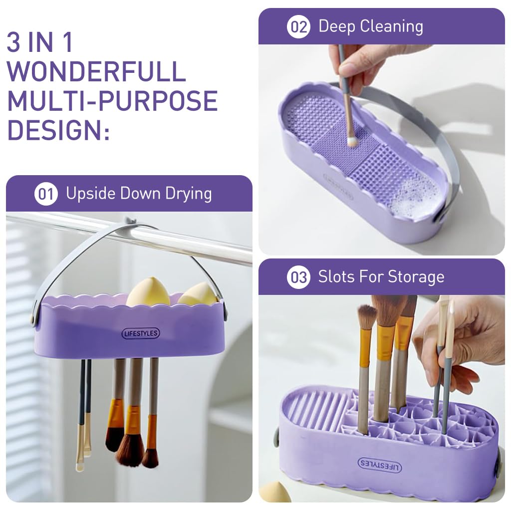 ZIBUYU Makeup Brush Cleaner for Deep Cleaning featuring Dual Side Basket with Silicone Bristles