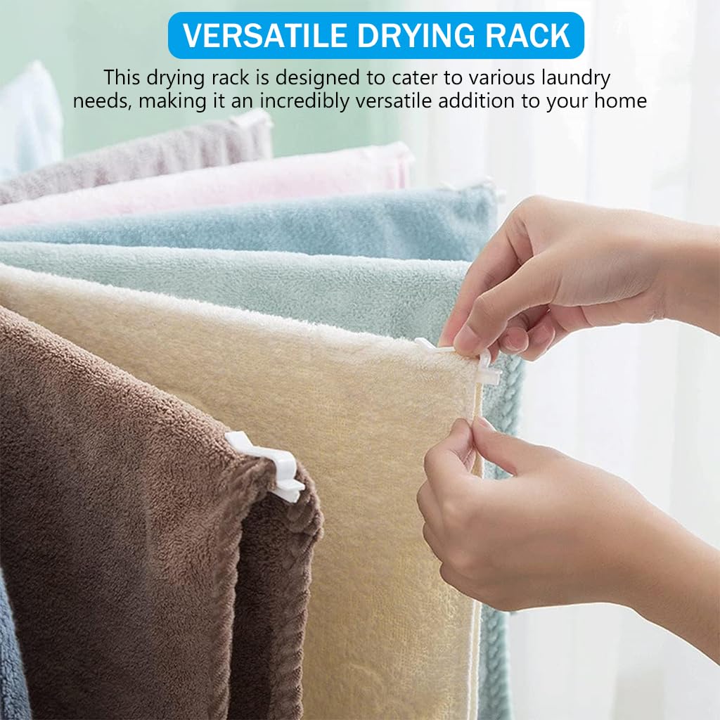 HASTHIP Cloth Stand for Drying Clothes with 3 Tier Foldable Rack and 24 Clips | White 68.5x68.5x170 cm