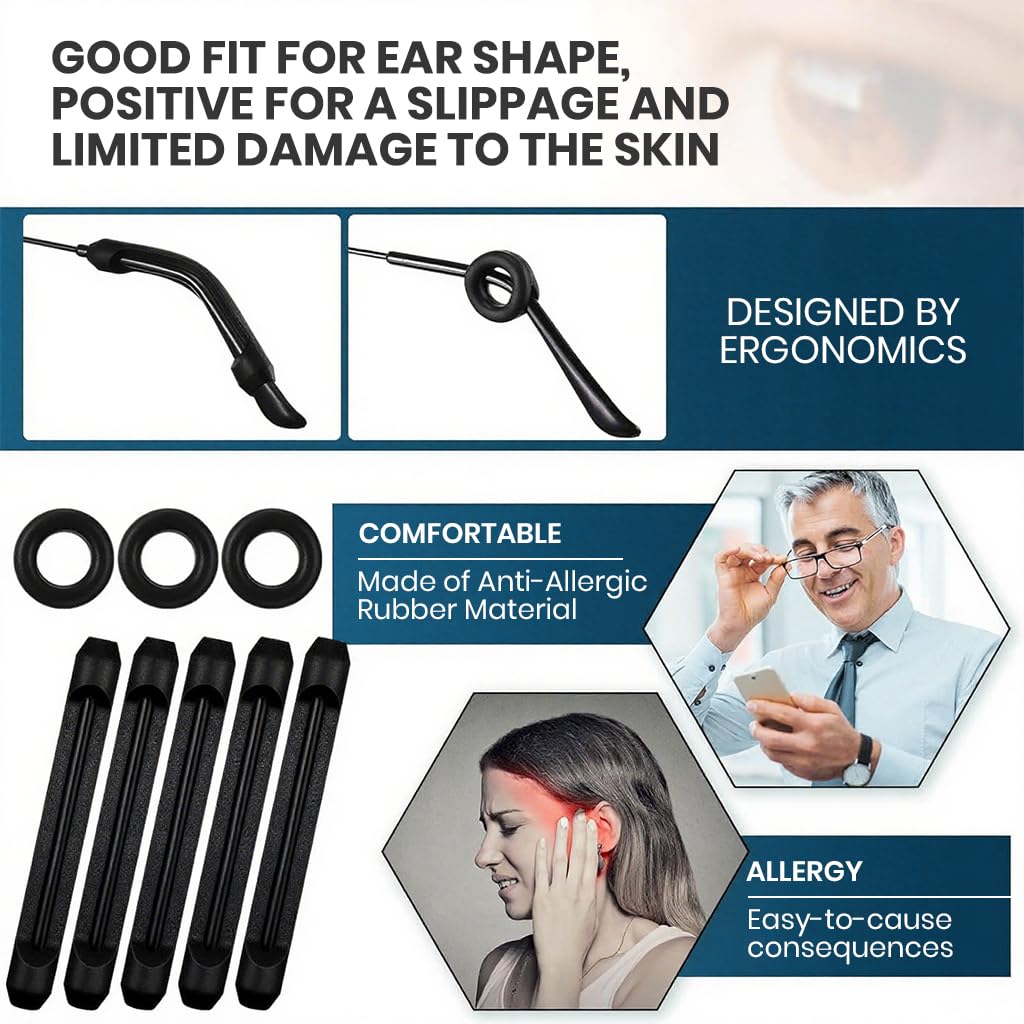 MAYCREATE Eyeglasses Retainers Set with Anti Slip Silicone Nose Pads | 50PCS Comfort Ear Hooks for Glasses