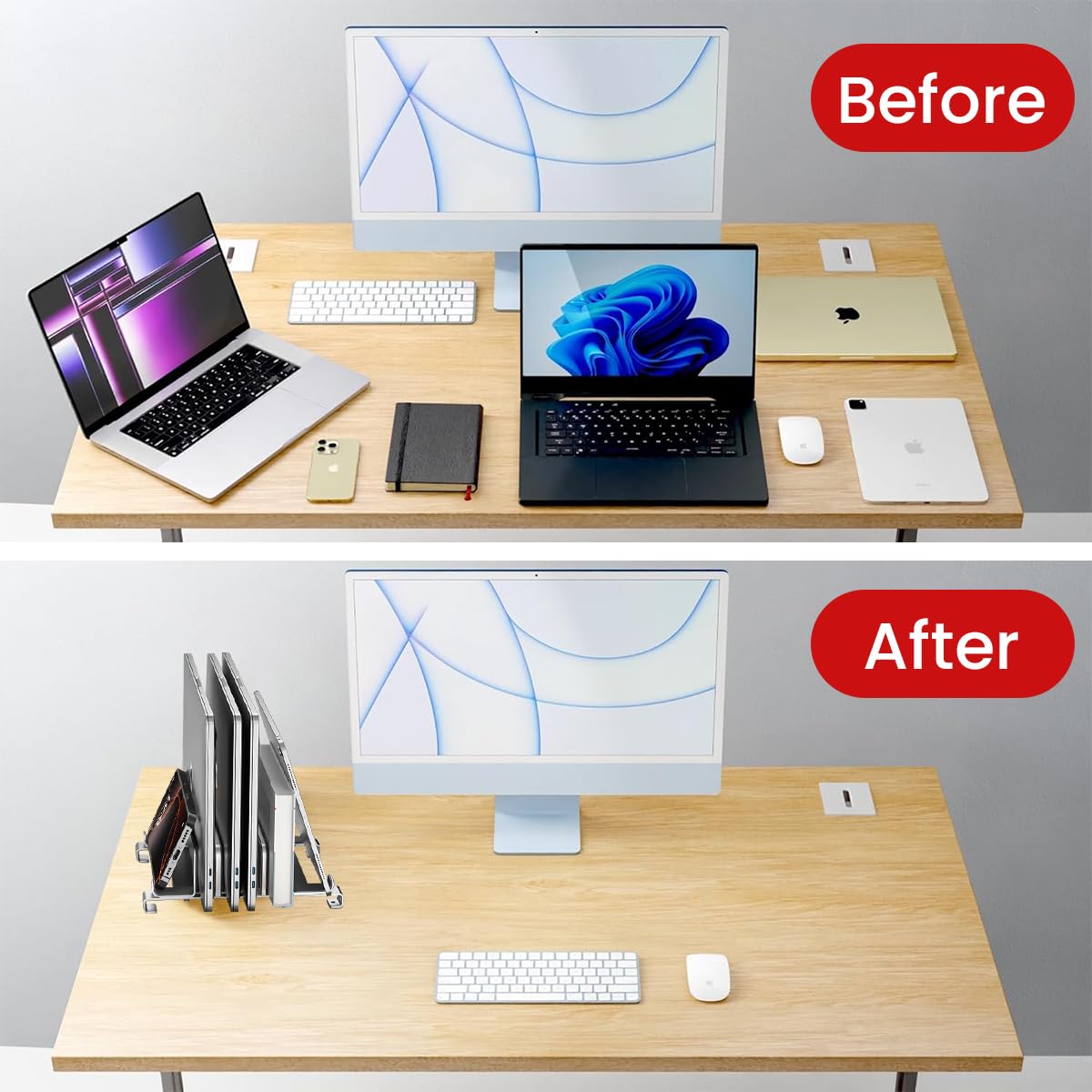ZORBES 3 Slot Vertical Laptop Stand for Desk Organization with Adjustable Spacing and Stainless Steel Frame