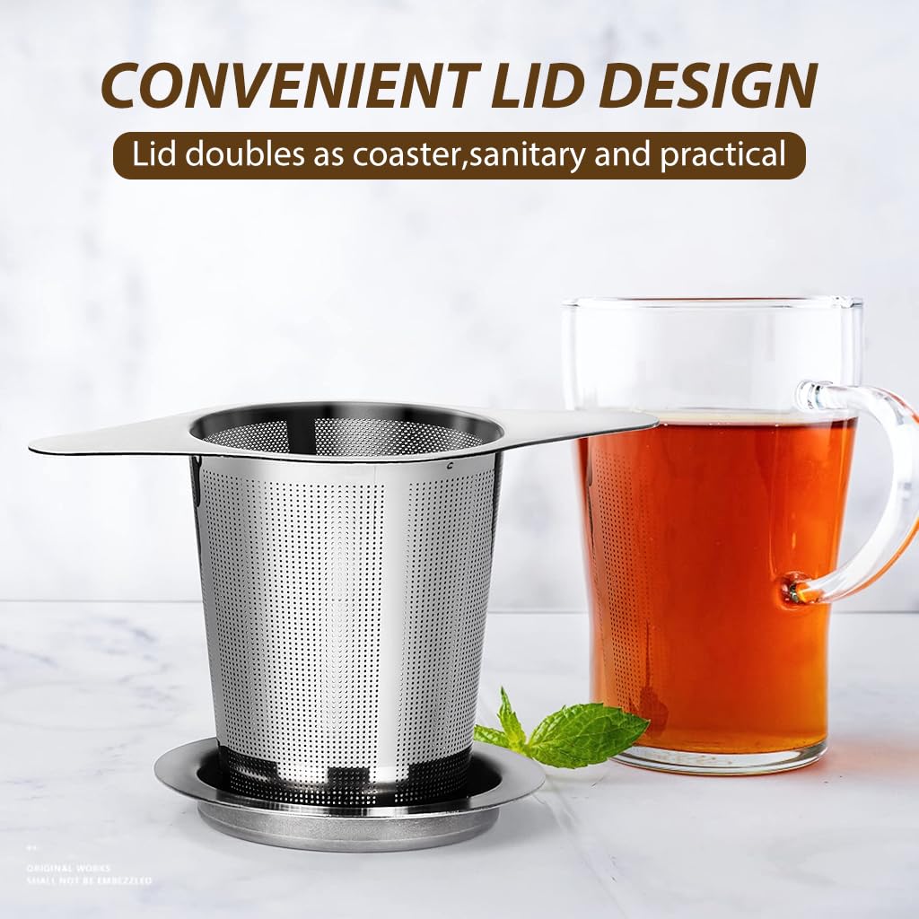 ZIBUYU Tea and Coffee Infuser for Mugs and Cups with 4.9 in Universal Fit Fine Mesh Lid