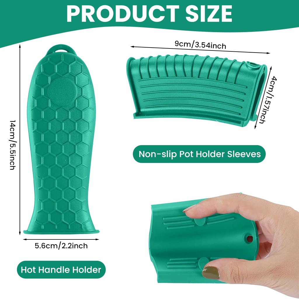 ZIBUYU Silicone Handle Grips for Cast Iron Tawa with Non Slip Ribbed Design 4 Pcs Set | Heat Resistant up to 480°F Green