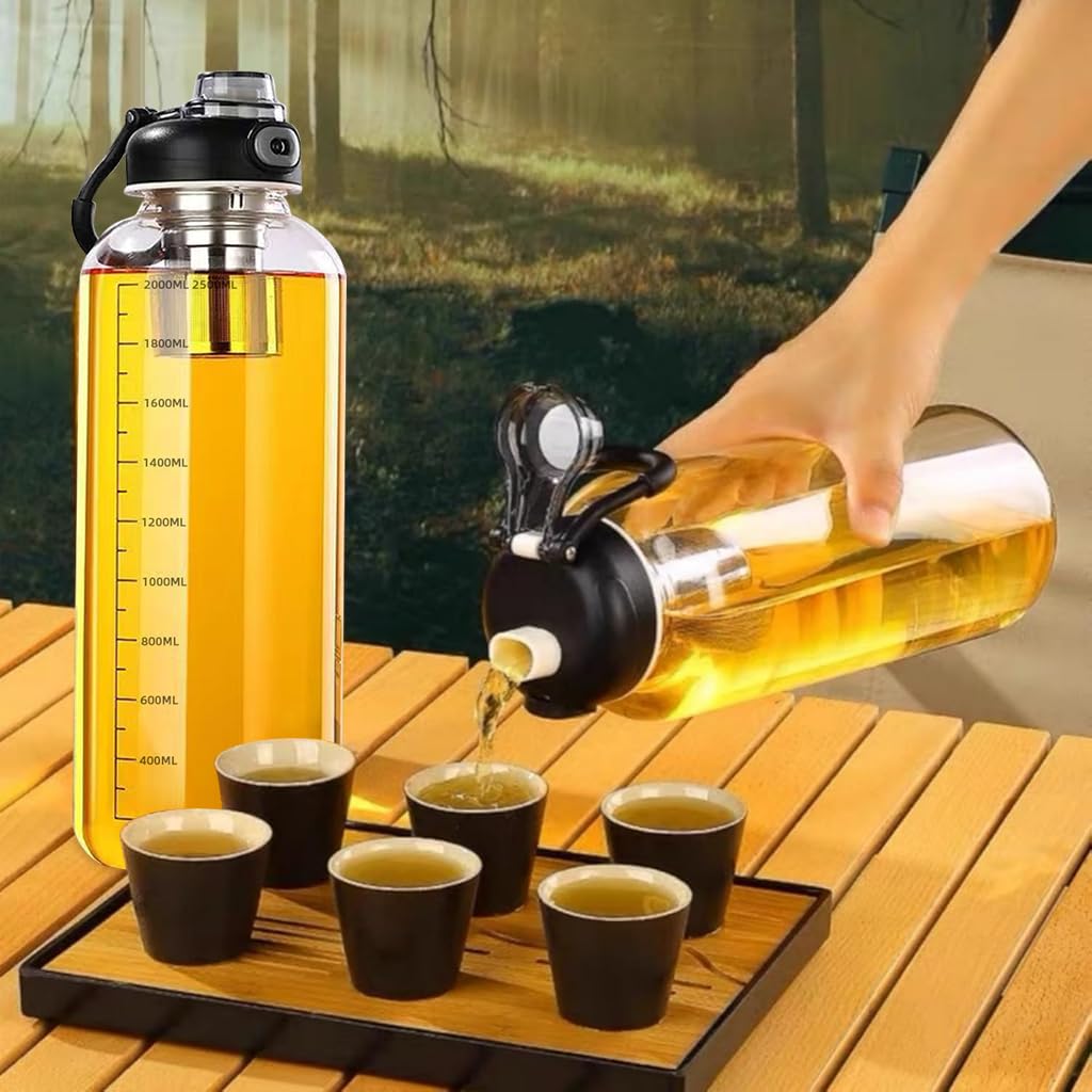 Supvox Glass Water Bottle for Hot and Cold Drinks with Tea Infuser and 2500ml Capacity | Heat Resistant Design and Insulation Carry Bag