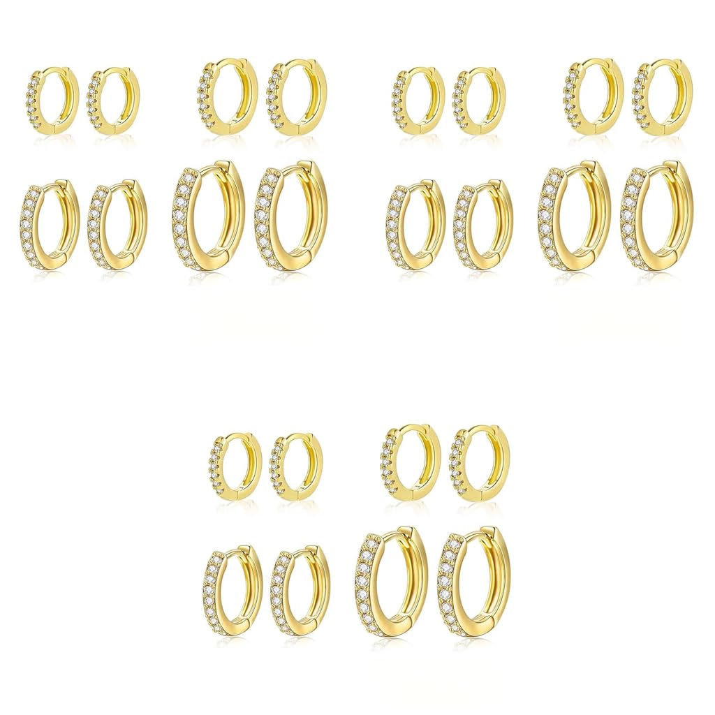 SANNIDHI Hoop Earrings for Women with Zircon Detail 4 Pairs 8mm to 14mm Gold Huggie Jewelry