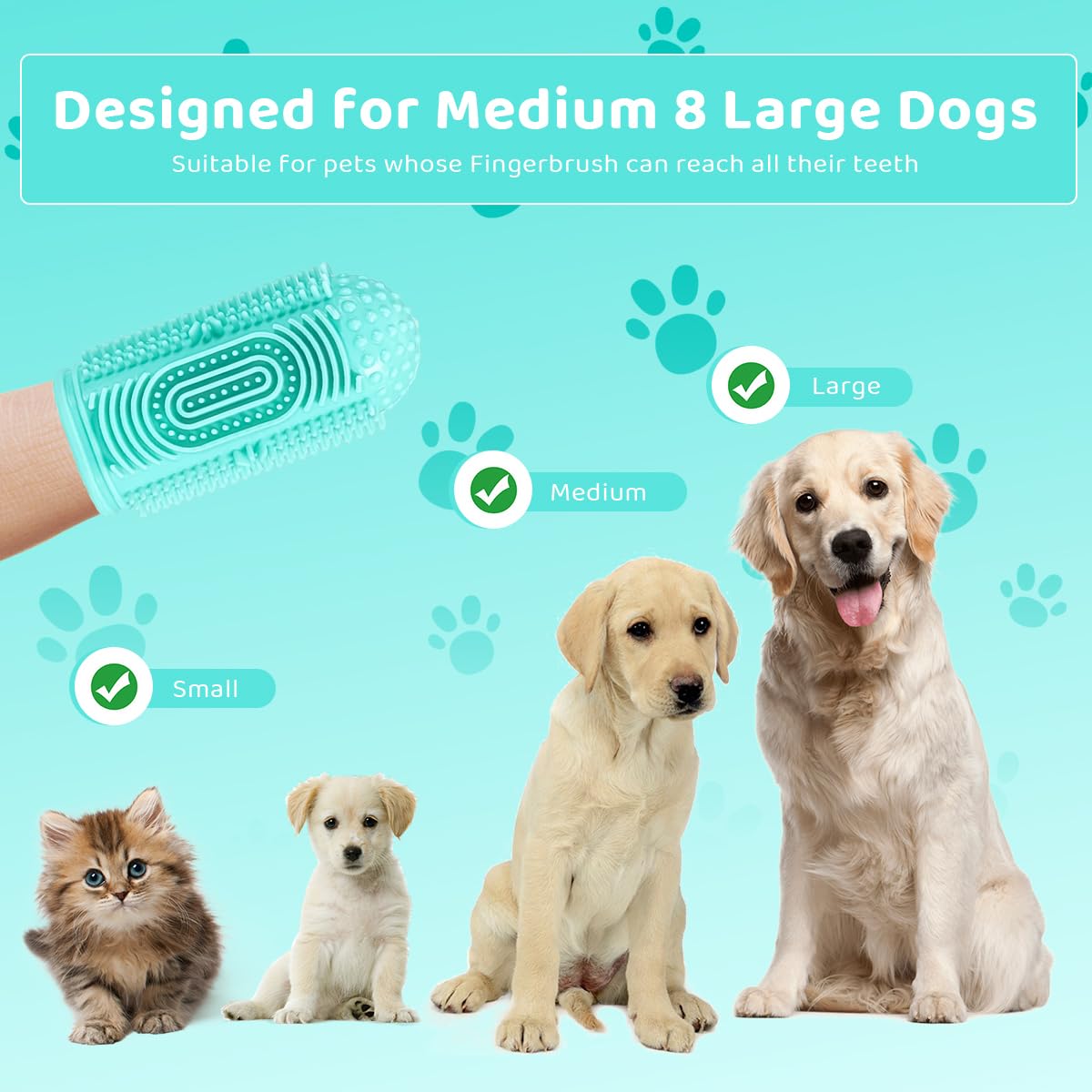 Qpets® Dog Finger Toothbrush, Food-Grade Cat Finger Toothbrush Pet Teeth Cleaning 360° High-Density Silicone Bristles, Effective Plaque Removal Versatile & Washable Pet Oral Care for Cat and Puppies