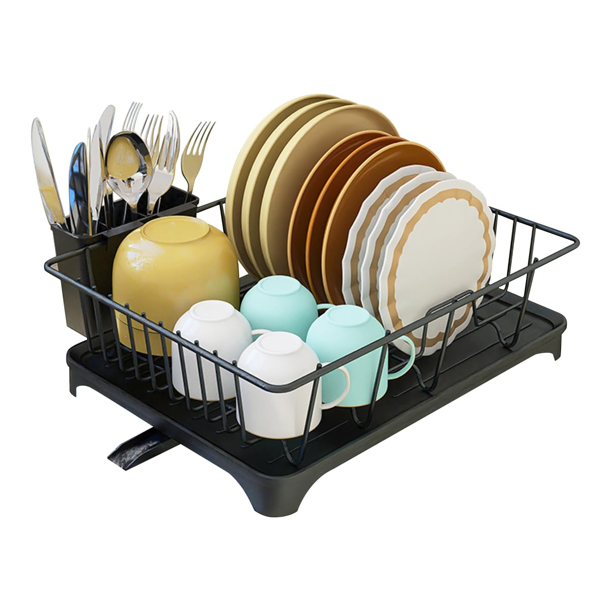 Supvox Dish Drying Rack 42x30x13 cm for Kitchen with Drainage Spout and Metal Cutlery Holder