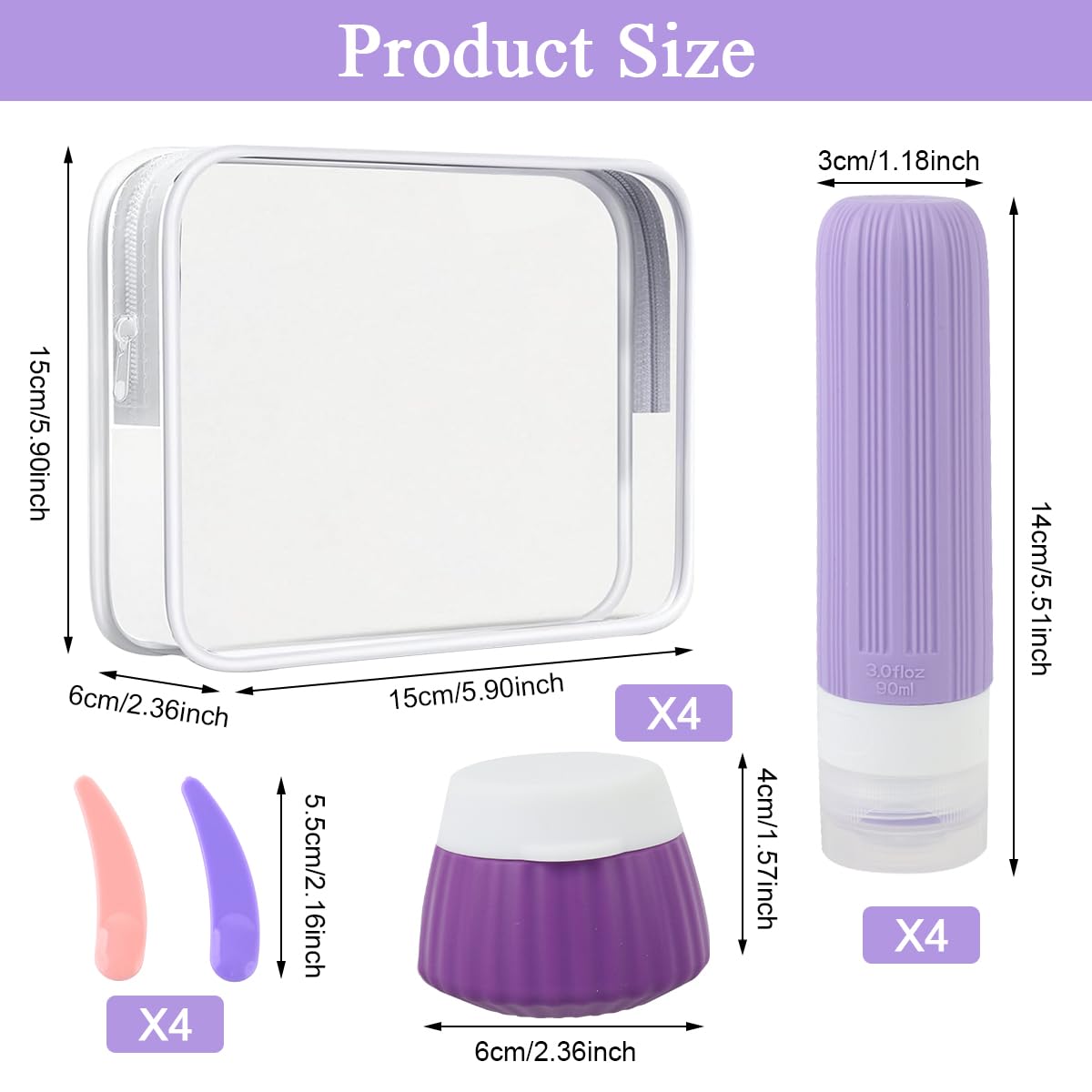 MAYCREATE Toiletries Travel Bottles Set for Air Travel with 8pcs 90ml and 40ml Leakproof Silicone Containers