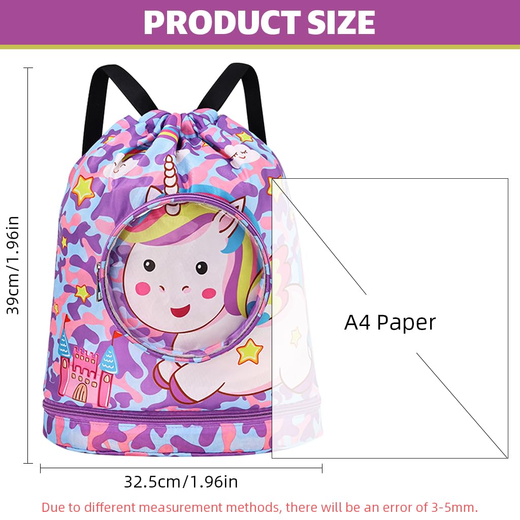 Proberos Drawstring Backpack for Girls with EVA Waterproof Pouch 32.5x39cm | Unicorn Print