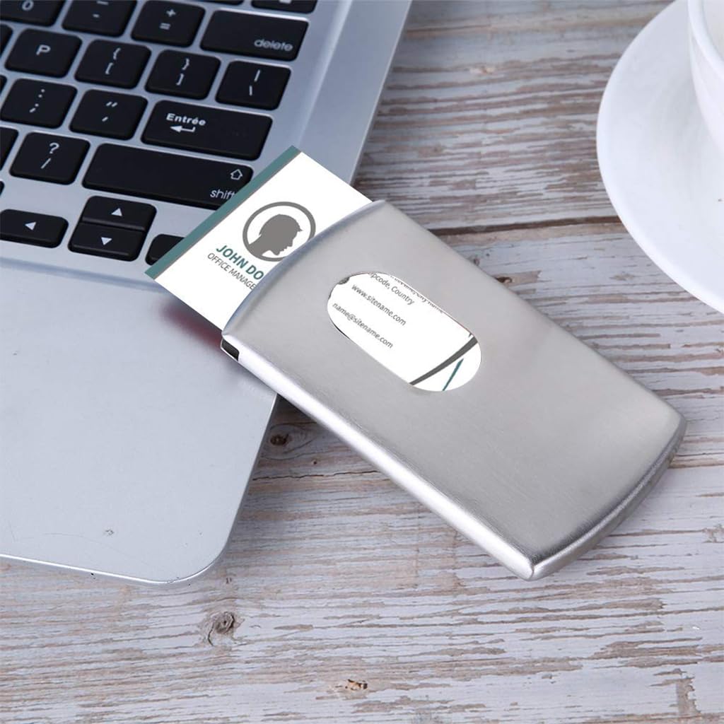 ZIBUYU Visiting Card Holder for Office with Thumb Slide Design and Stainless Steel Body 9.8x6.5x1.3 cm | Compact Gift for Men and Women