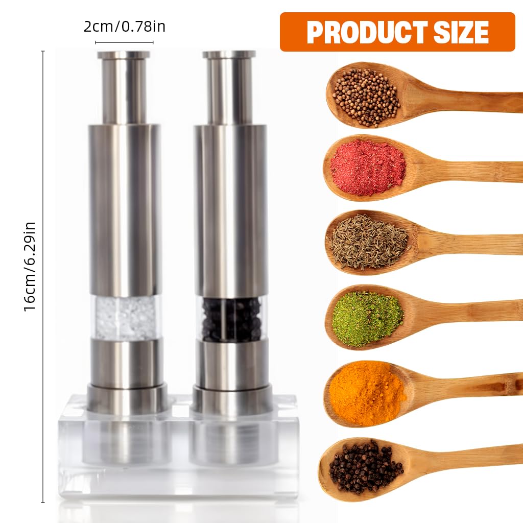 Supvox Pepper Grinder Mill Set for Kitchen with Spring-Loaded Push Design & Base | Stainless Steel 2Pcs