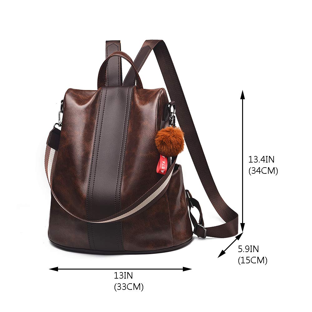 ZIBUYU Shoulder Backpack for Women with Back Zipper Design 13x5.9x13.4 in PU Leather | Coffee Brown