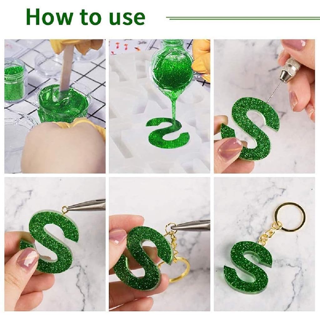 HASTHIP Alphabet Resin Art Kit for DIY Jewelry and Keychains with 186 pcs Accessories | Flexible Silicone Letter and Number Moulds