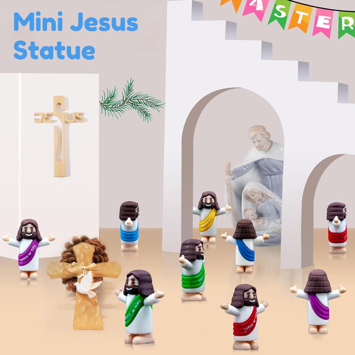 ZIBUYU 15Pcs Jesus Figurine Set for Car Dashboard and Desk Decoration with PVC Material | Adorable Christian Gift