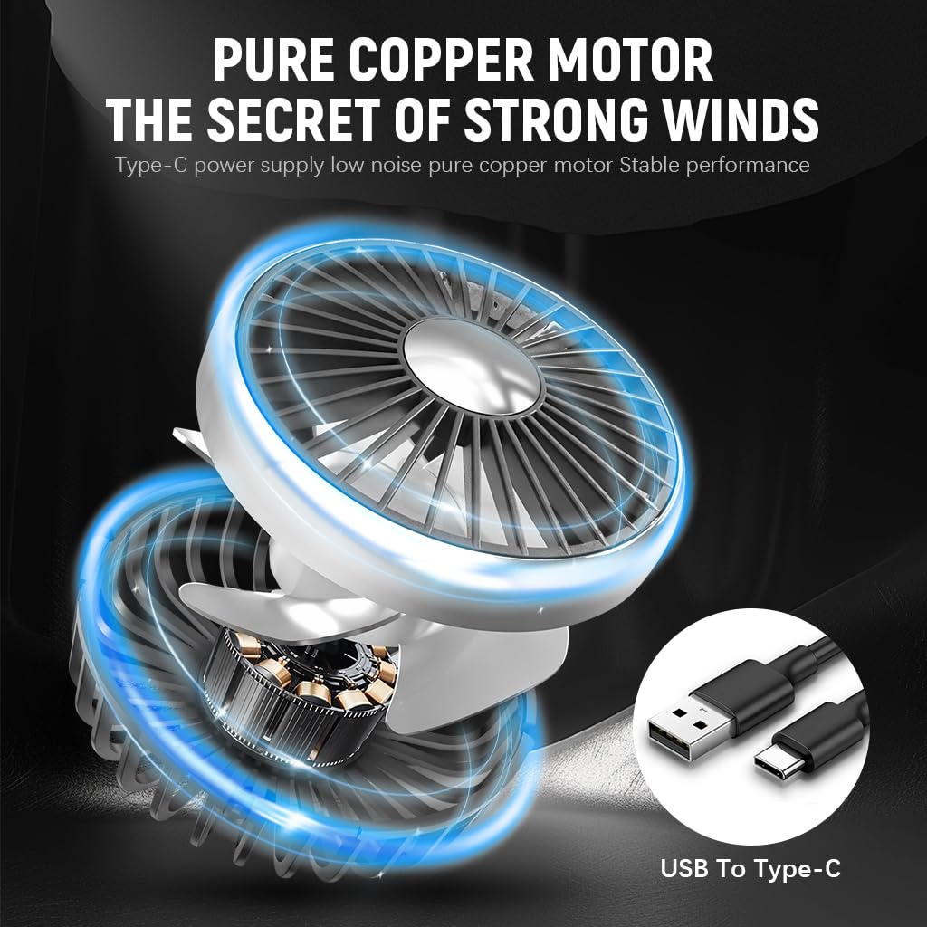 STHIRA Fan for Car Back Seat with Dual Head 3 Speed Control and 360° Rotation | 2 PCS