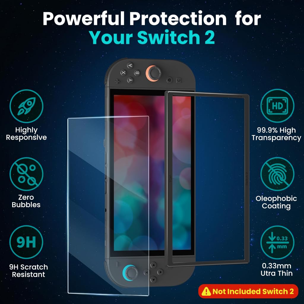 ZORBES Screen Protector for Nintendo Switch 2 2025 with 9H Tempered Glass and Auto Alignment | Anti Glare Bubble Free 3 Pack