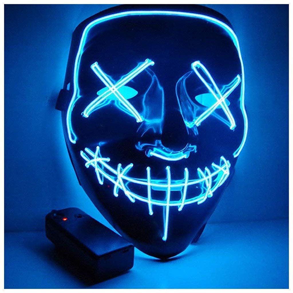 PATPAT  Halloween Mask LED Light up Mask for Halloween Festival Cosplay Halloween Costume Party Decorations (Blue)