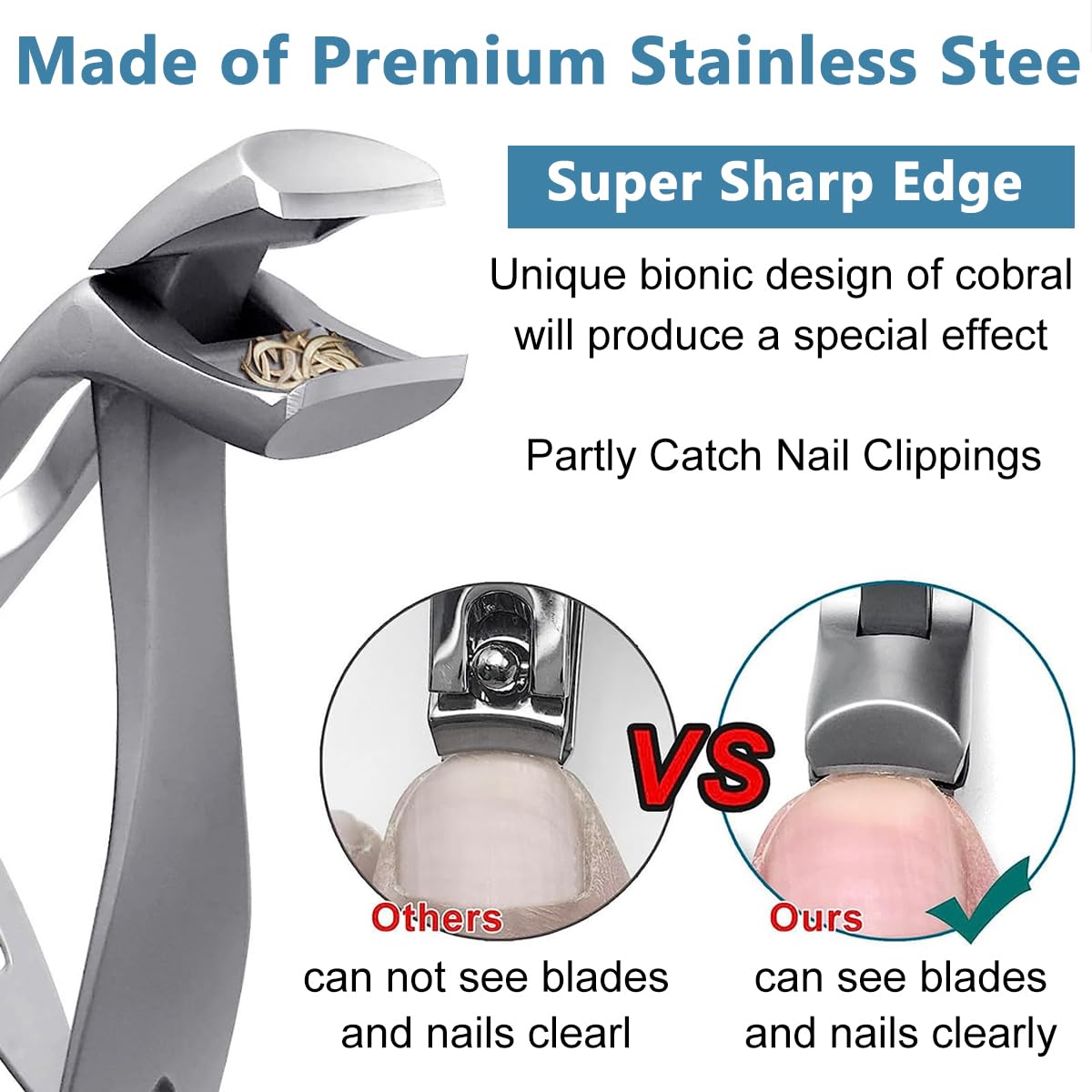 MAYCREATE Angled Head Nail Clippers for Seniors with 9mm Curved Blades and Nail Catcher | Stainless Steel Ergonomic Trimmer