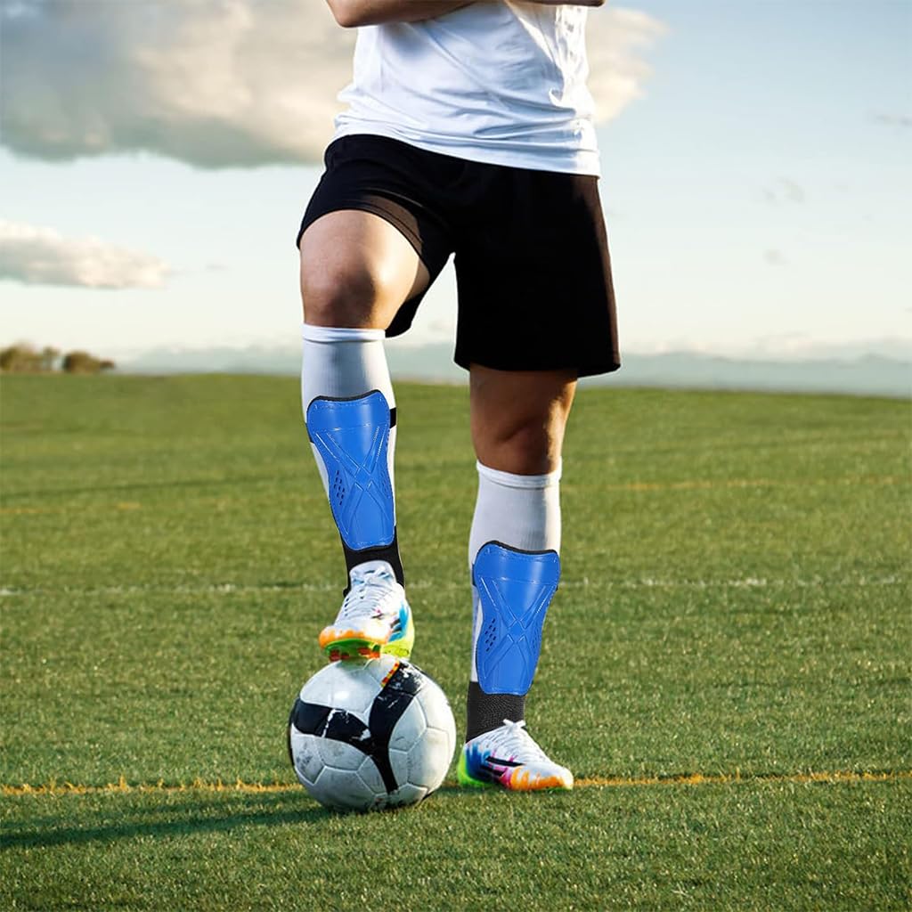 Proberos Football Shin Guard for Kids with EVA Cushioning and Ankle Support | Blue Adjustable Fit 8–13 in