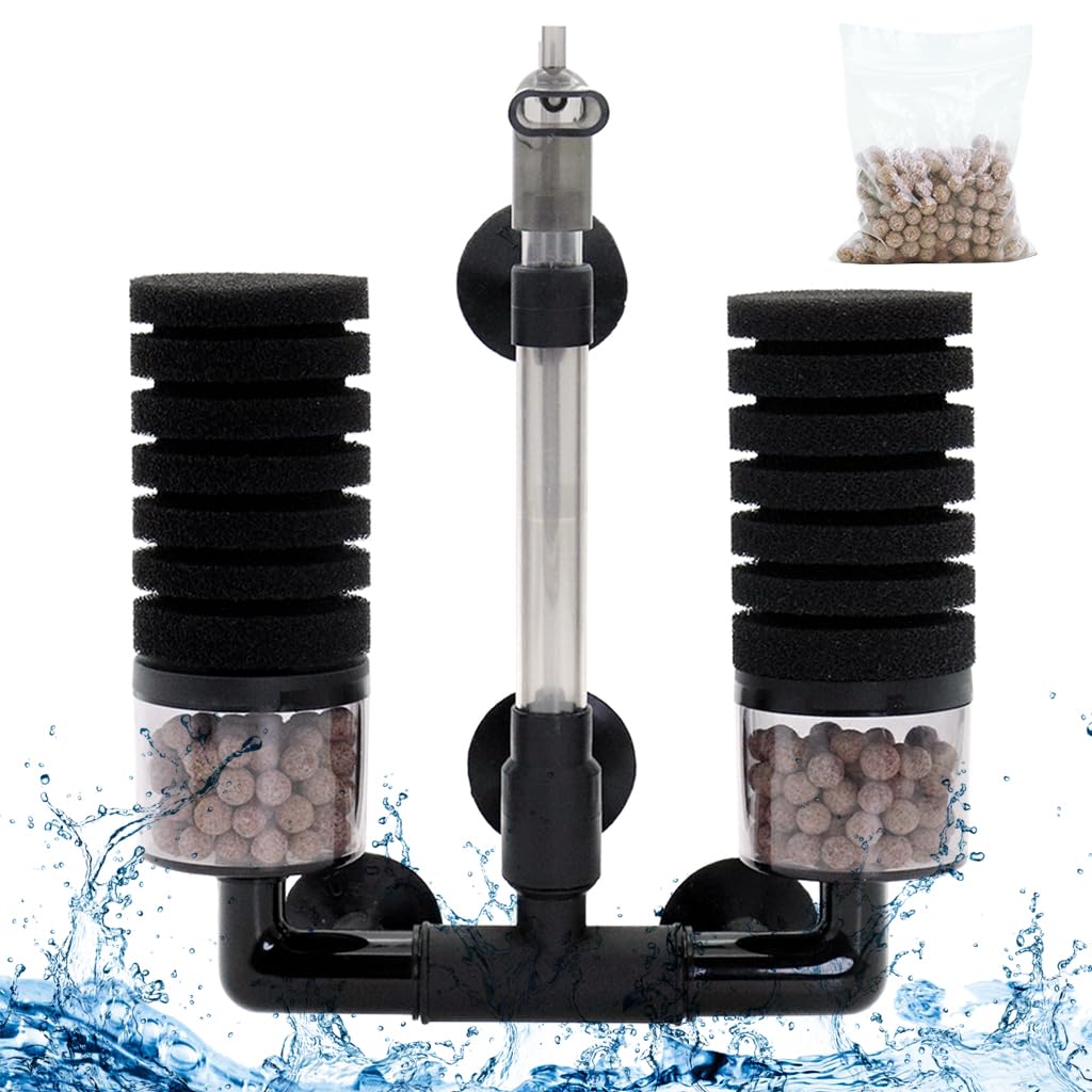 Qpets® Aquarium Water Filter Fish Tank Internal Filters with Suction Cups Biochemical Filtration Cotton Columns Water Filter, Quiet Aquarium Water Filter with 4 Cotton Columns & Filtration Ball Pack