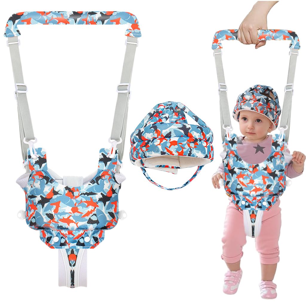 SNOWIE SOFT® Baby Walking Harness Head Protector Set Padded Head Helmet Forehead Protector Hat Safety Walking Harness Belt Toddlers Stylish Walking Harness Head Protector for Toddlers 8-24 Months