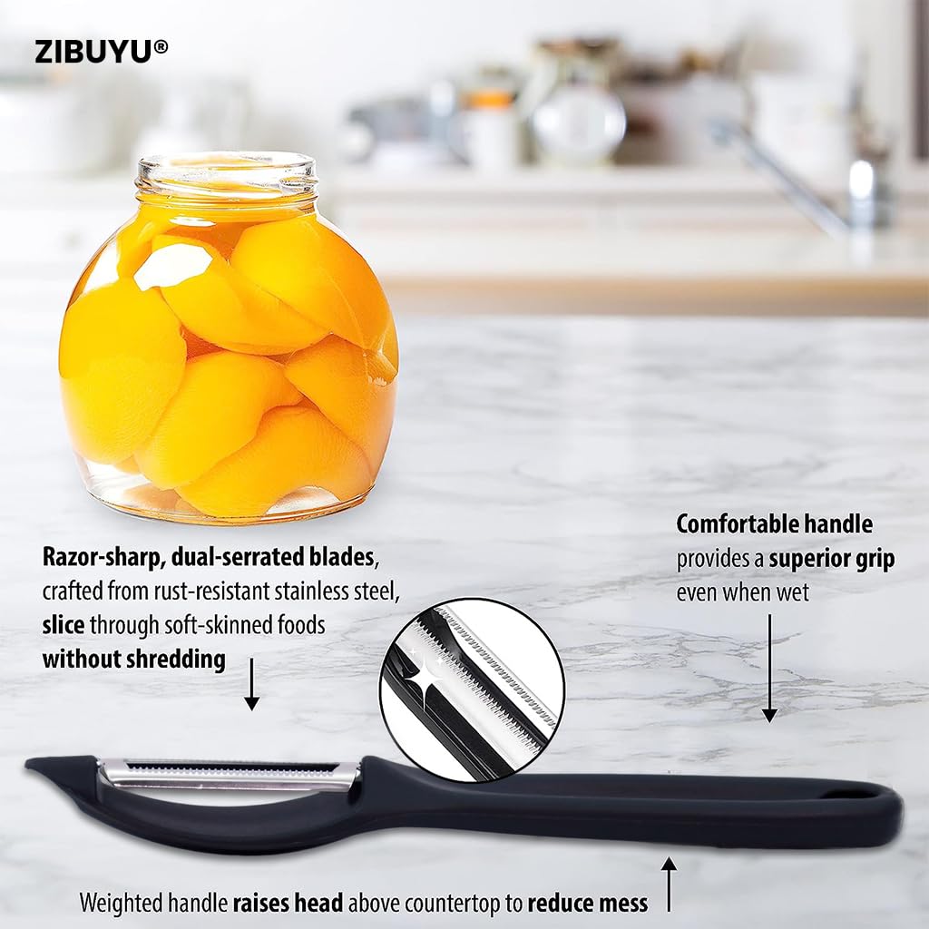 ZIBUYU Peeler for Kitchen with Ergonomic Handle and Stainless Steel Blade | Universal Fruit and Vegetable Tool, Black